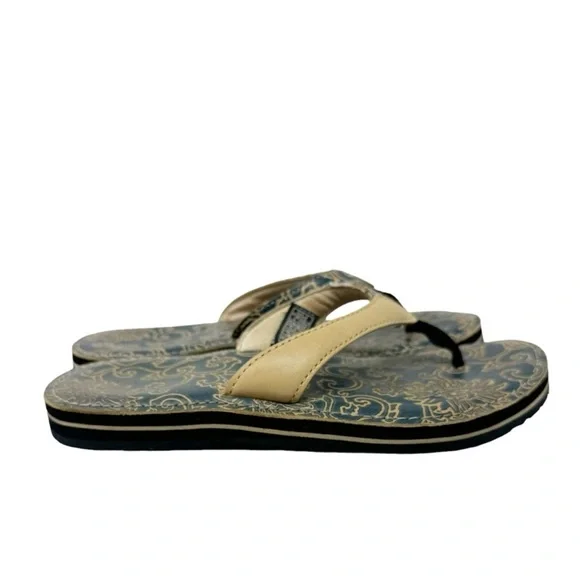 Teva Leather Habit River Floral Flip Flops
Sandals Blue Tan Size 11 - Picture 3 of 9
